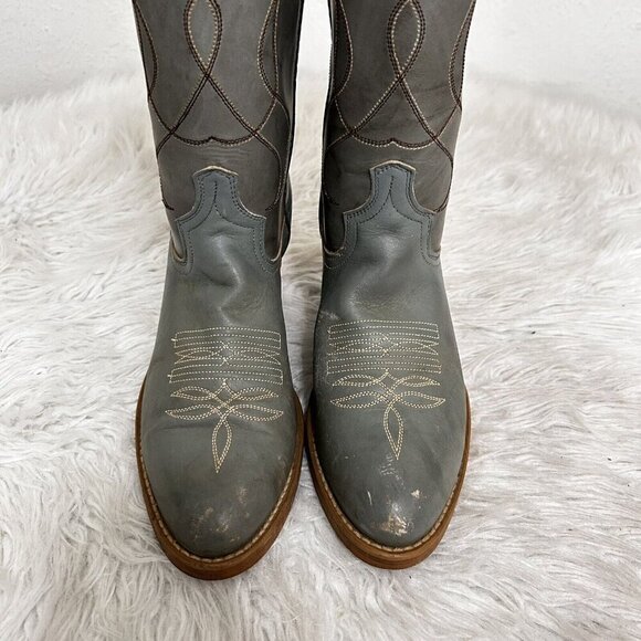 ACME Made in USA Gray Leather Western Cowboy Work Tall Rider Boots Men's 6.5 D - Picture 4 of 9